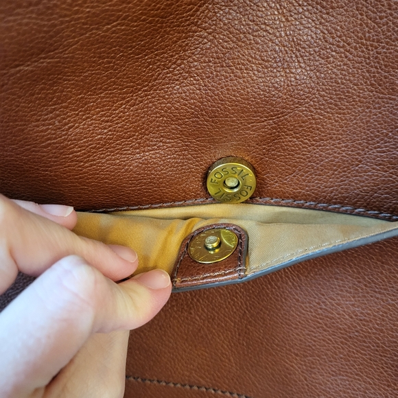 Fossil Leather Bucket Shoulder Bag Purse Medium Brown Zip Closure - Picture 6 of 15